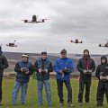 Pilots warming up before their drone race.