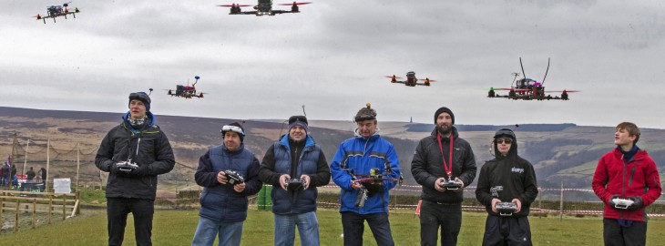 Pilots warming up before their drone race.